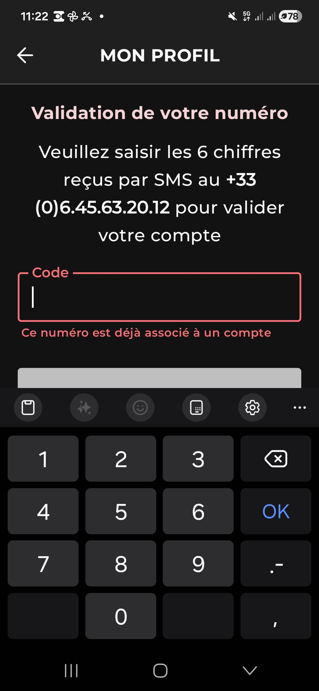 Écran compte bloqué – application mobile